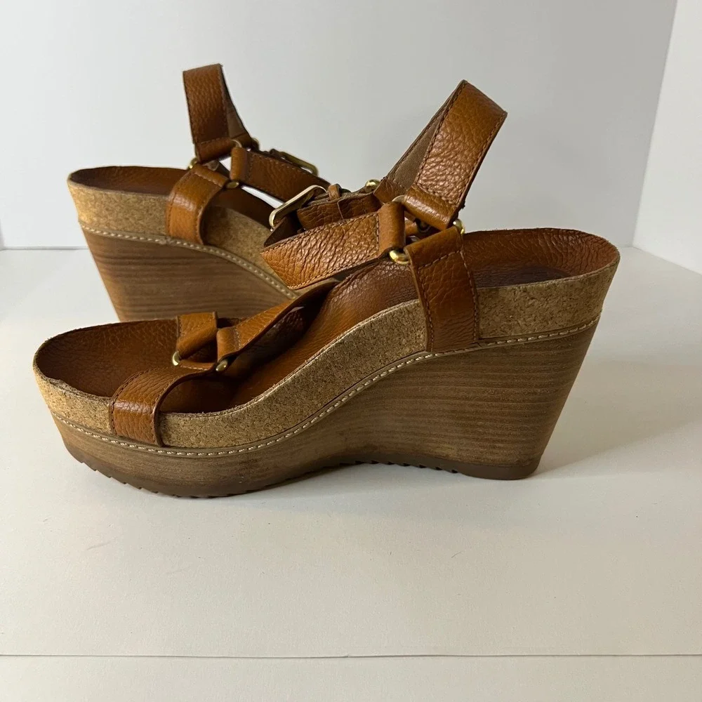 Womens Tory Burch Brenden Brown Leather Wedge Sandal 9.5‎
